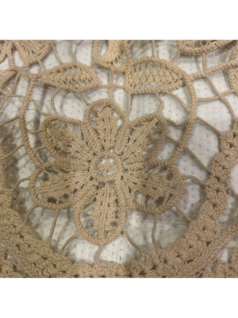 Table Runner Vintage Handmade Cotton  Oval Beige Boho Coastal 22x41.5” No Flaws